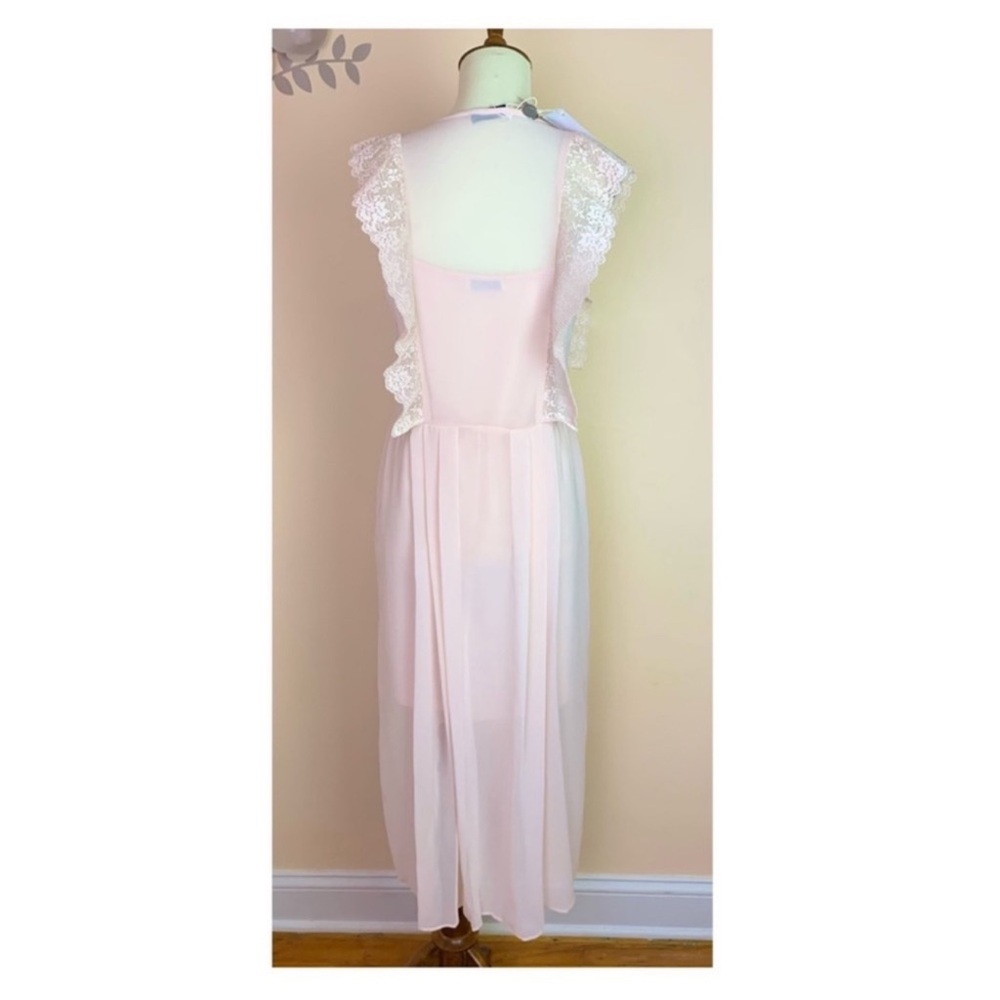 New! SANDRO Paris Pleated Lace Sheer Midi Dress in Peach Pink - Picture 9 of 10